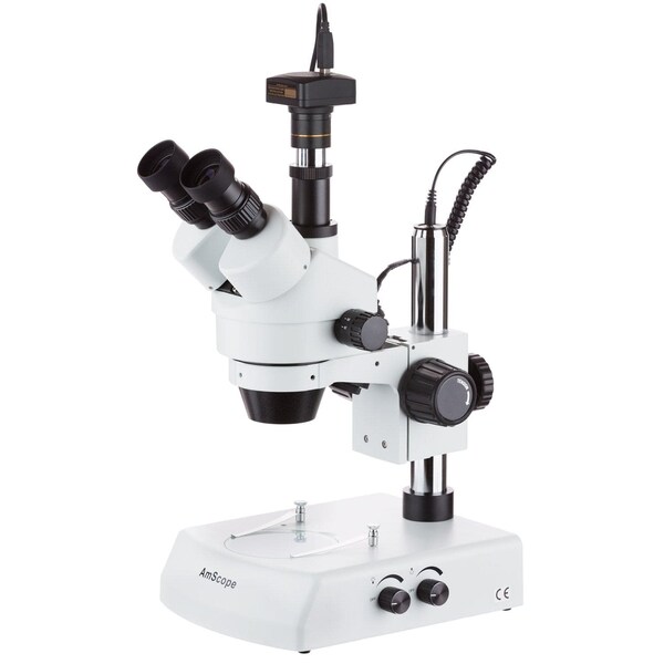 Amscope 7X-45X Trinocular Stereo Zoom Microscope With Dual Halogen Lights & 10MP Camera SM-2T-10M - main